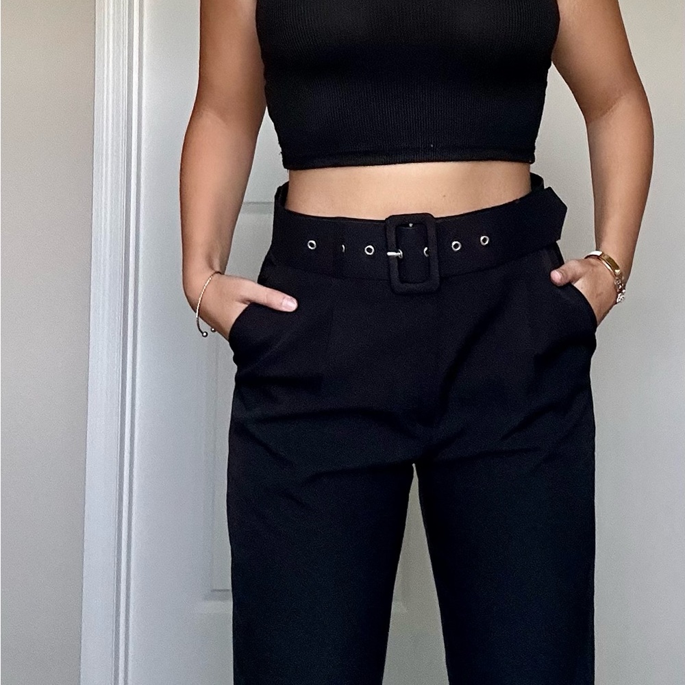 Black belted tapered pants